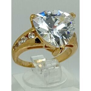 1990's Vintage Bold Trilliant Cut 8 CT Gold EP CZ Simulated Diamond Ring Size 7